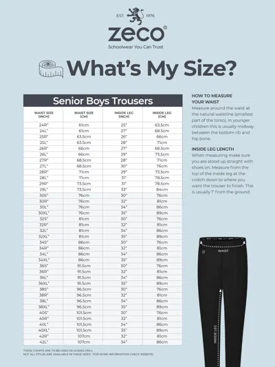 Zeco Schoolwear Boys School Senior Standard Fit Trousers - Extra Long Leg In Black