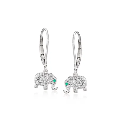 Ross-simons Diamond Elephant Drop Earrings With Emerald Accents In Sterling Silver In Green