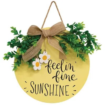 Homegifo *feelin' Fine Sunshine Round Sign W/greenery & Burlap Bow