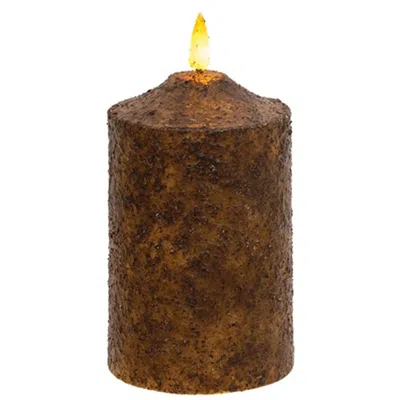 Homegifo Burnt Mustard Flicker Flame Timer Cake Pillar 5"