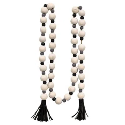 Homegifo Distressed Black White & Gray Bead Garland W/tassels