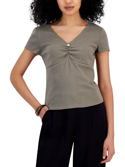 Hippie Rose Juniors Womens Short Sleeve V Pullover Top In Green