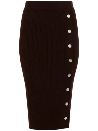 Pinko Brown Ribbed Wool Midi Refrigerazione Skirt With Buttons In Brown