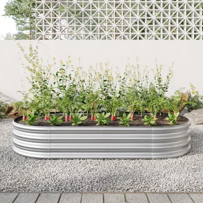 Hivvago Oval-shaped Large Metal Raised Garden Bed Herbs And Vegetable Planter - Silver