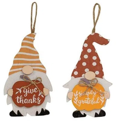 Homegifo *pumpkin Gnome Wood Ornament 2 Asstd.