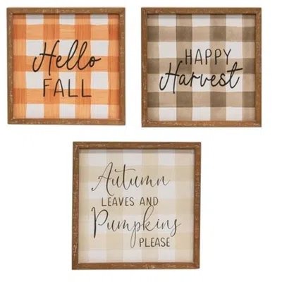 Homegifo *fall Gingham Wood Sign 3 Asstd.