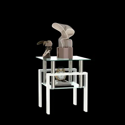 Hivvago Tempered Glass Bedside Corner Coffee Table Contemporary End Table In - White