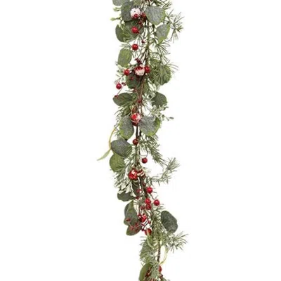 Homegifo Snowy Holiday Red Berry & Bell Garland