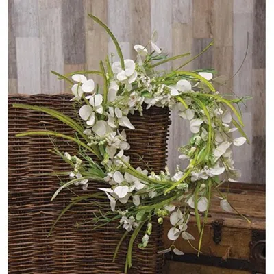 Homegifo White Wild Flowers And Silver Dollar Wreath 22"
