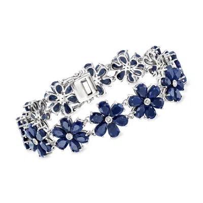 Ross-simons Sapphire And . Diamond Flower Bracelet In Sterling Silver In Blue