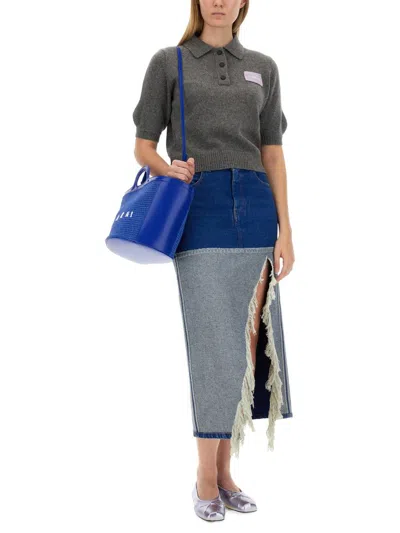 Shop Marni Denim Skirt In Navy