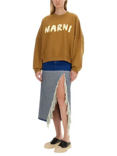 Shop Marni Sweatshirt With Logo In Beige