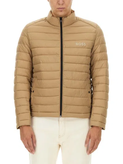 Shop Hugo Boss Boss Padded Jacket In Beige