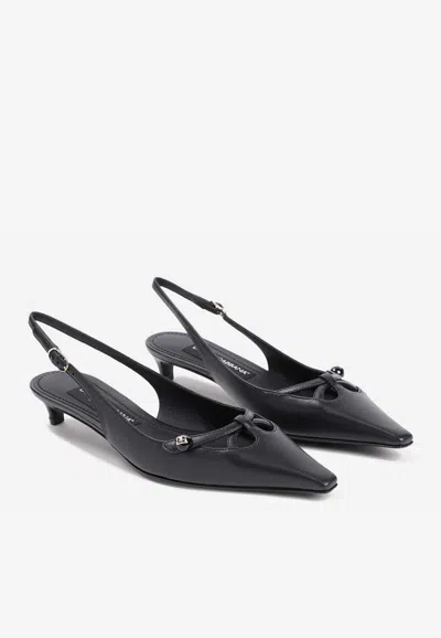 Dolce & Gabbana Mun 30 Croc-embossed Leather Slingback Pumps In Black