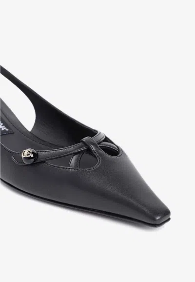 Dolce & Gabbana Mun 30 Croc-embossed Leather Slingback Pumps In Black
