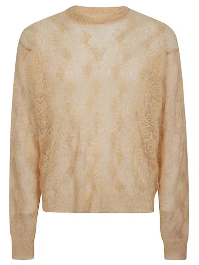 Stussy Wool Blend Crew Neck Jumper With Geometric Pattern In Beige