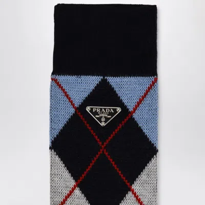 Prada Blue Socks With Argyle Pattern Women In Blue