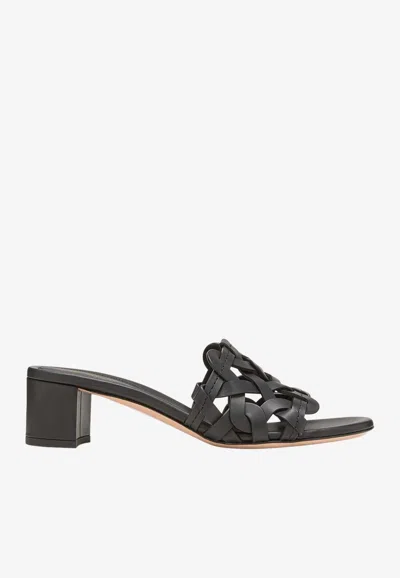 Gianvito Rossi Open Weave Leather Slide Sandals In Black