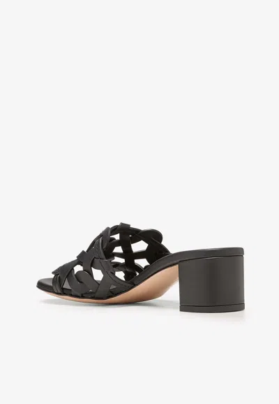 Gianvito Rossi Open Weave Leather Slide Sandals In Black
