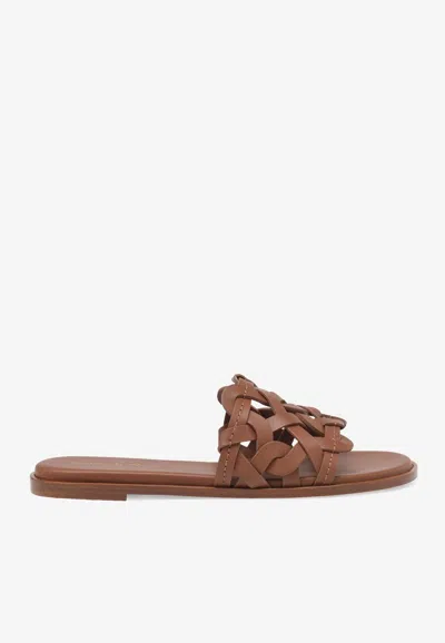Gianvito Rossi Open Weave Leather Slide Sandals In Brown