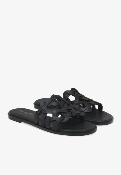 Gianvito Rossi Open Weave Leather Slide Sandals In Black