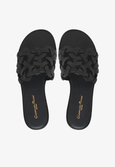 Gianvito Rossi Open Weave Leather Slide Sandals In Black