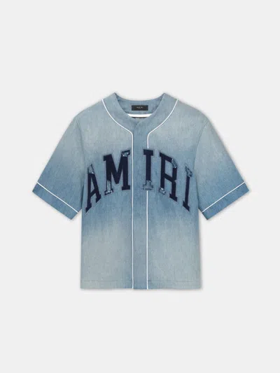 Amiri Blue Sunfaded Baseball Denim Shirt In Prfctindig