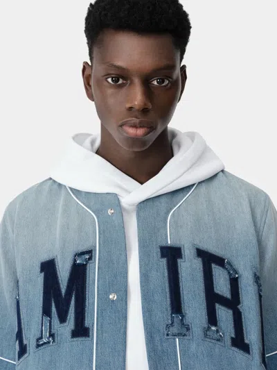 Amiri Blue Sunfaded Baseball Denim Shirt In Prfctindig