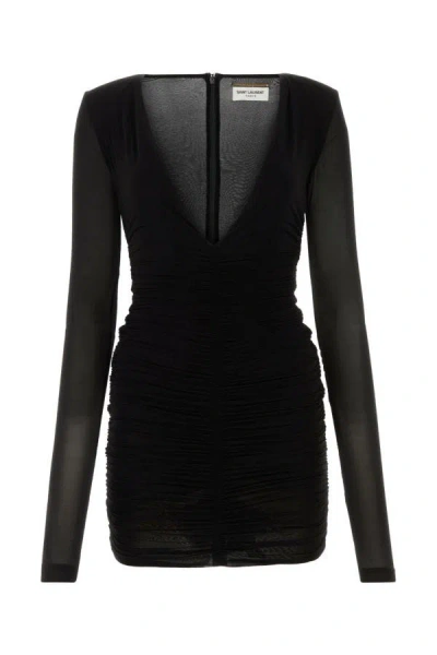 Shop Saint Laurent Women Black Stretch Cupro Mini Dress