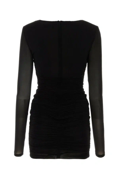 Shop Saint Laurent Women Black Stretch Cupro Mini Dress