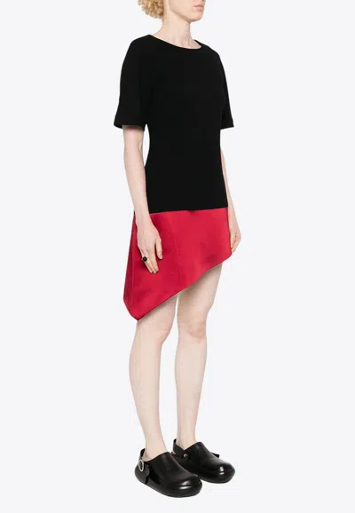 Shop Jw Anderson Asymmetric Crewneck Mini Dress In Black