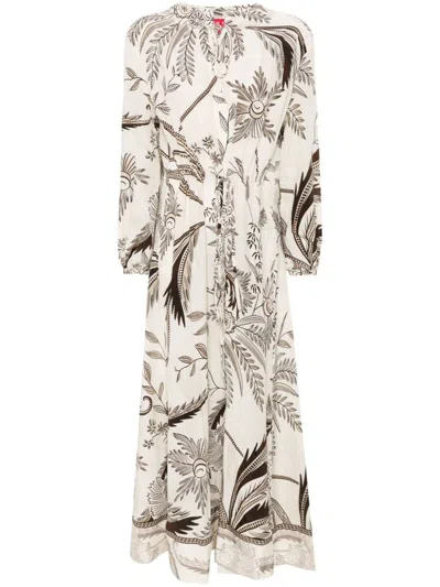 F.r.s For Restless Sleepers For Restless Sleepers Printed Silk Dress In Beige