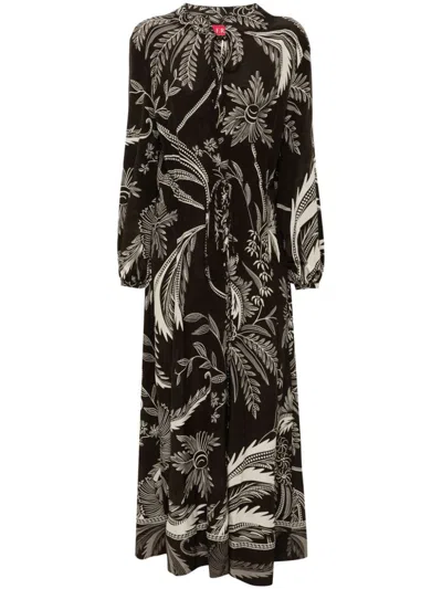 F.r.s For Restless Sleepers For Restless Sleepers Printed Silk Dress In Brown
