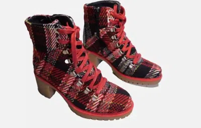 Eric Michael Women Indigo Lace Up Boots In Red Plaid In Multi
