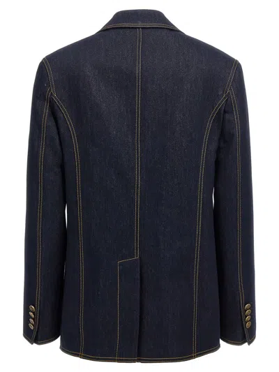 Etro Denim Blazer With Contrast Stitching And Front Pockets In Blue