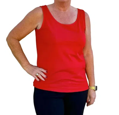 Multiples Double Scoop Neck Solid Knit Tank Top In Scarlet In Red