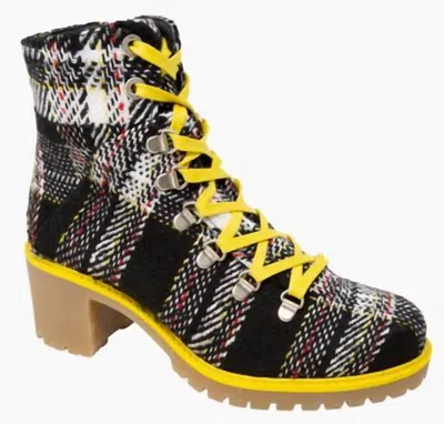 Eric Michael Women Indigo Lace Up Boots In Yellow Plaid In Multi