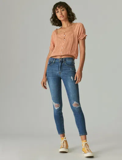 Lucky Brand Bridgette Distressed High Waist Ankle Crop Skinny Jeans In Multi