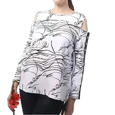 Berek Squiggles Cold Shoulder Top In White/black In Multi