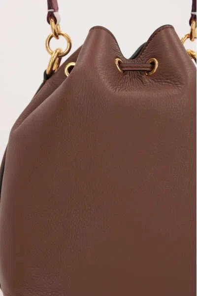 Bally Logo Printed Drawstring Bucket Bag In Cuero 21+gold