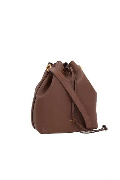 Bally Logo Printed Drawstring Bucket Bag In Cuero 21+gold