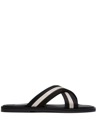 Bally Cross Strap Flat Sole Open Toe Sandals In Black