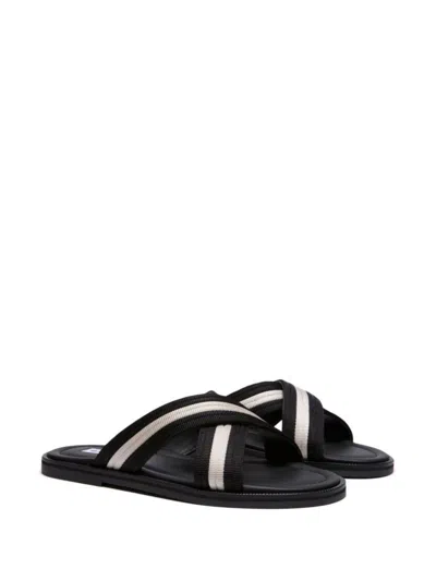 Bally Cross Strap Flat Sole Open Toe Sandals In Black
