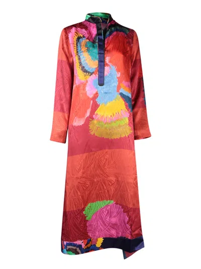 Rianna + Nina Niki Abstract High-low Silk Kaftan In Pink