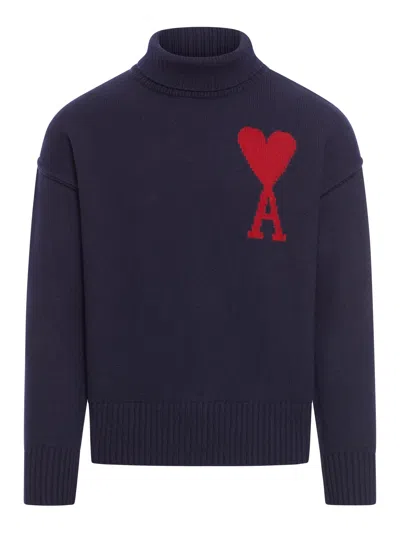 Shop Ami Alexandre Mattiussi Ami De Coeur High-neck Jumper In Blue