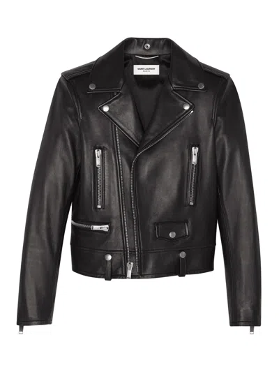 Saint Laurent Classic Motorcycle Puffer Jackets Black In Black
