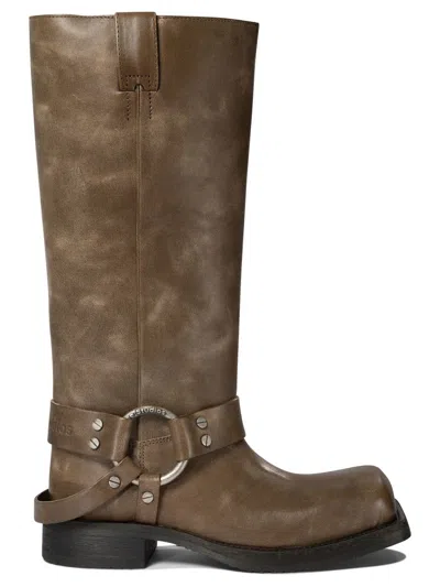 Shop Acne Studios Leather Boots With Buckle In Beige