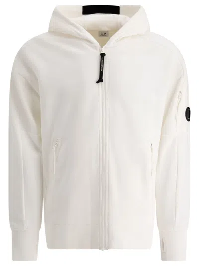 Shop C.p. Company "lens" Zippered Hoodie In White