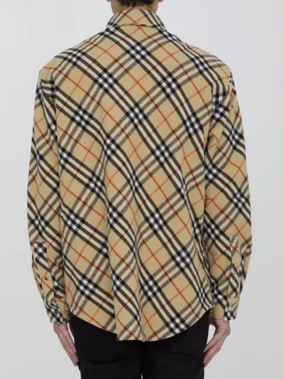 Burberry Checked Wool Shirt With Front Pocket In Neutral