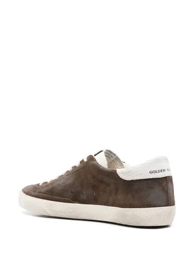 Shop Golden Goose Super-star Distressed Suede Sneakers In Brown/white